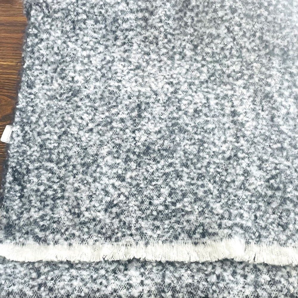 Dark Grey and White Wooley Look-Feel Large Scarf/Wrap EUC